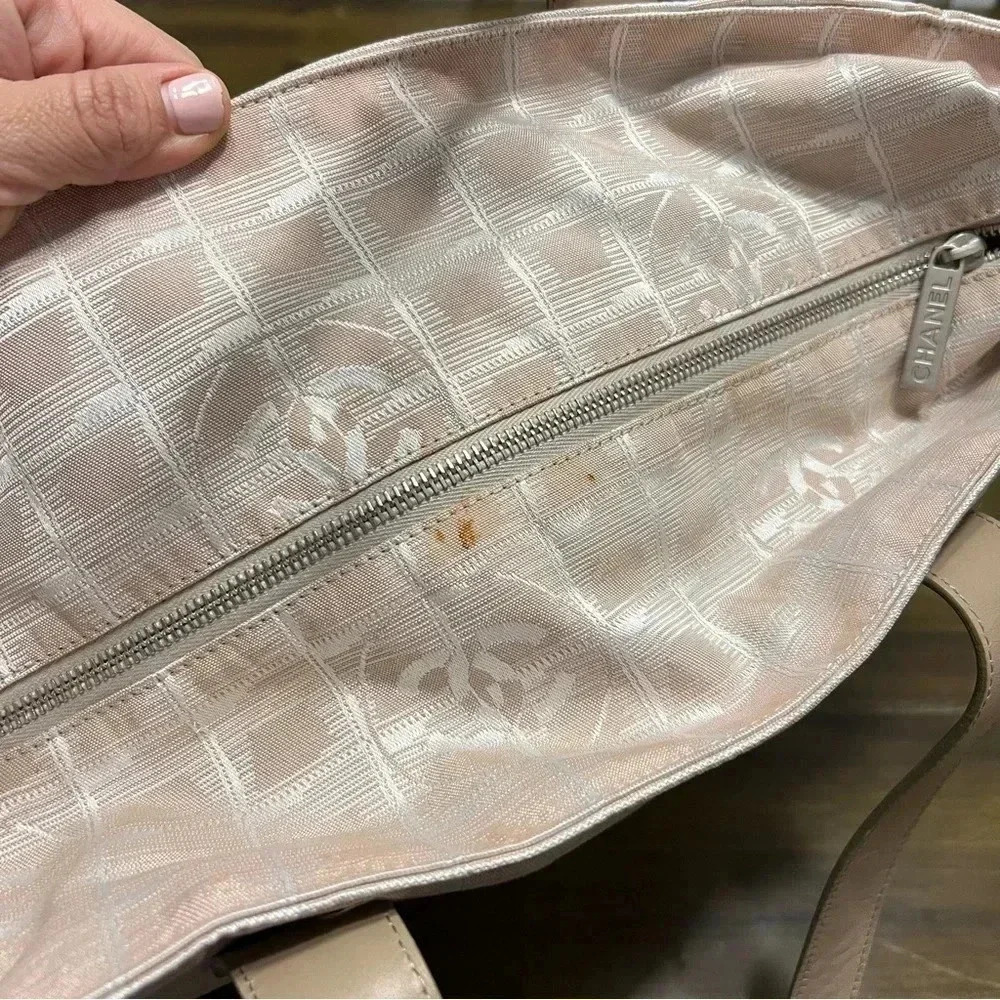 Chanel Travel Line Coco Tote CC Logo Monogram Beige Cream Nylon Vintage - Picture 8 of 17